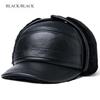 Men Genuine Leather Winter Hat Thick Warm Trapper Cap with Fur Ear Flaps Outdoor Windproof Bomber Aviator Hat Brown for Elderly