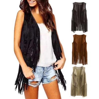 Women's Fringe Vest Retro Sleeveless Jacket Cowgirl Western Outfits Open Front Tassel Cardigan Outerwear