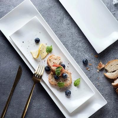 Prato de Jantar de Cerâmica Branca Criativo Prato Longo para Sushi Retangular Prato para Dim Sum Churrasco Louça Japonesa Louça de Restaurante