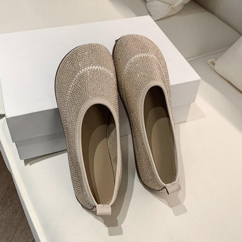 Fashion Women Autumn Female Shoes Crystal Slip-on Soft Shallow Mouth Fall Dress Rhinestone Boat Slip On New Retro Moccasin Summer Flock