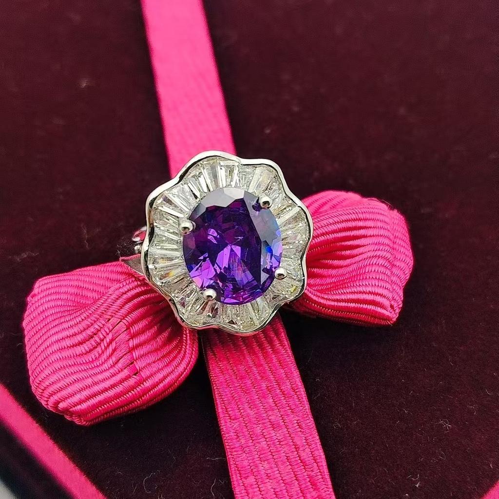 High-End Jewelry Exaggerated Coconut Egg-Shaped High Carbon Diamond Ring Classic Versatile Colored Treasure Ring Women