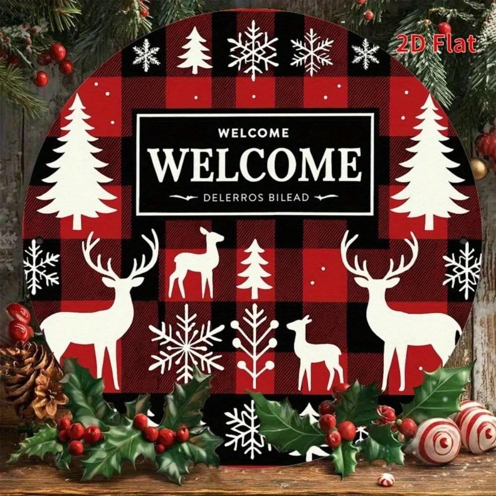 Christmas Welcome Metal Sign Decorative Holiday Art 7.8x7.8 Inch Round 20x20 разноцветный