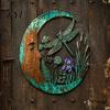 Indoor Outdoor Yard Ornaments Vintage Crescent Moon Wall Art, Fairy Witch Bee Dragonfly Iron Hanging Floral Metal Fence Accent Decor, Sculpture