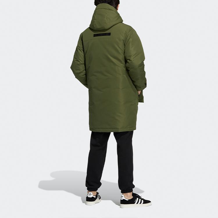 adidas Originals Zwei-in-Eins Solide Lange Daunenjacke mit Kapuze Herren Oberbekleidung Dunkelolivgrün H58061