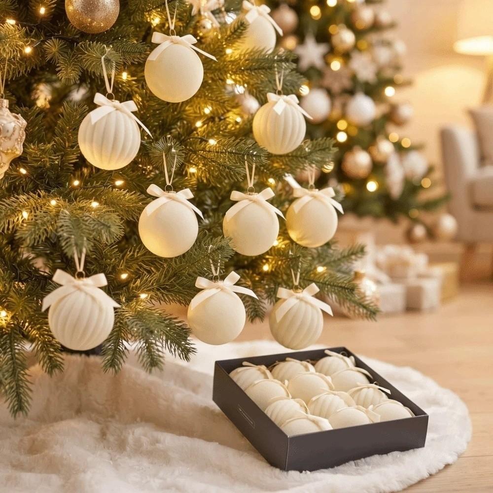 Ribbon Bowknot Flocked Tree Pendant Striped Texture Hanging Bowknot Balls Room Decor