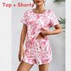 Womens Sleepwear Set With Short Sleeve Top And Shorts For Home And Lounge