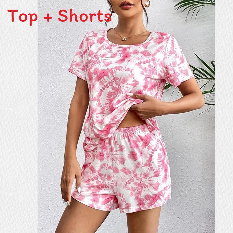 Womens Sleepwear Set With Short Sleeve Top And Shorts For Home And Lounge