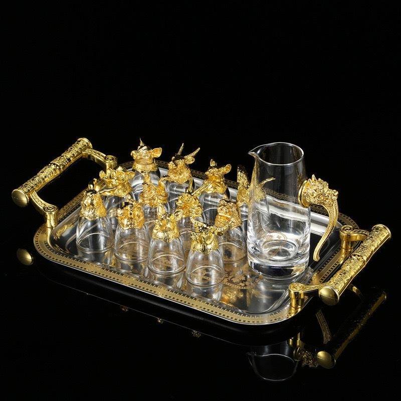 Chinese Zodiac Baijiu Cup Set: Elegant Small Wine Goblets with Gift Box – Ideal for Gifting or Promotional Presents.