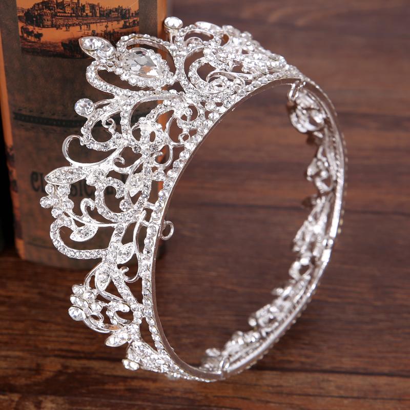 Trendy Bridal Wedding Crown Hair Accessories Silver Color Rhinestone Crystal Crown Princess Round Crown Bridal Wedding Crown