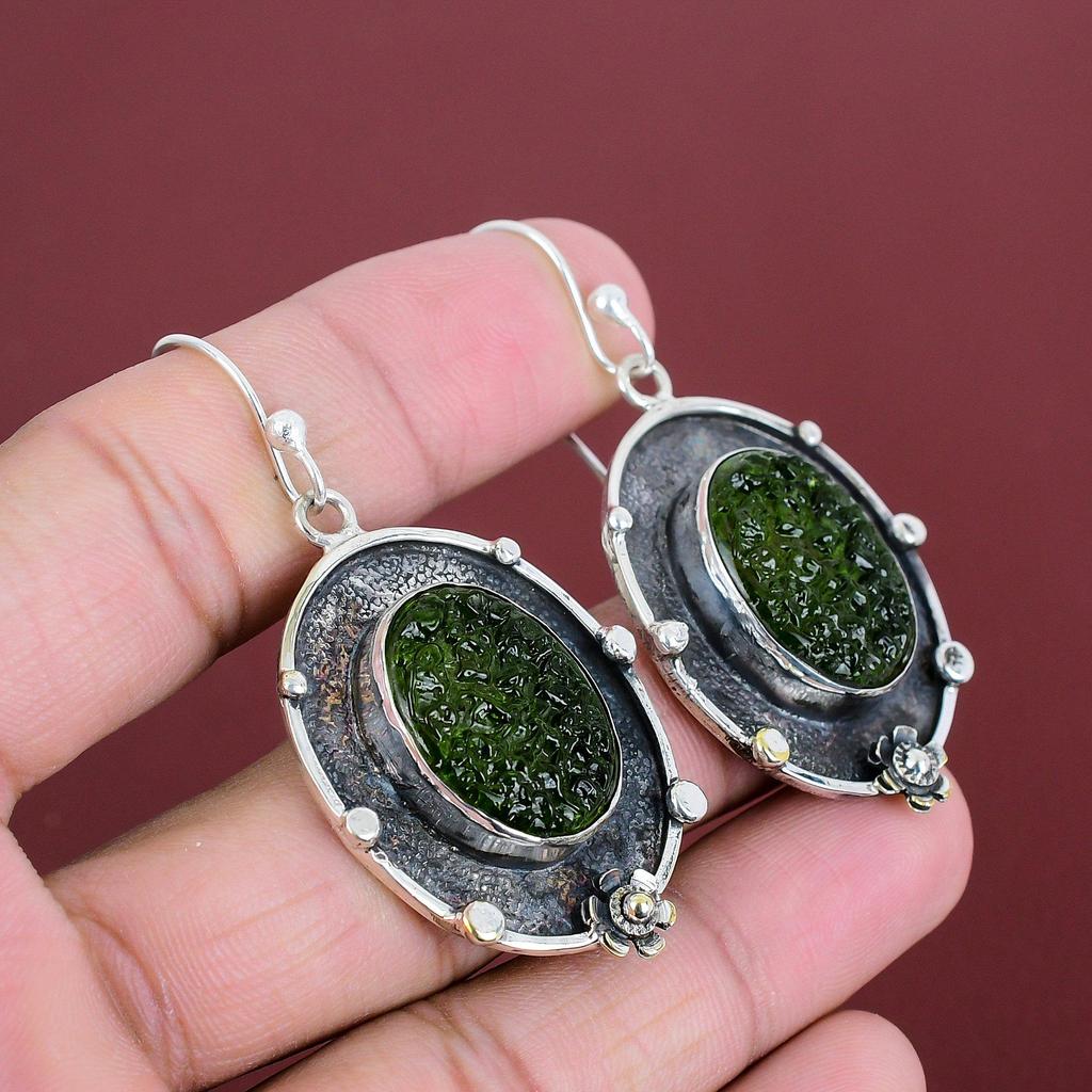 Moldavite Earring Genuine Gemstone Earrings 925 Sterling Silver Earring Amazing Jewelry Handmade Earring Gifts For Her Unique Style Jewelry