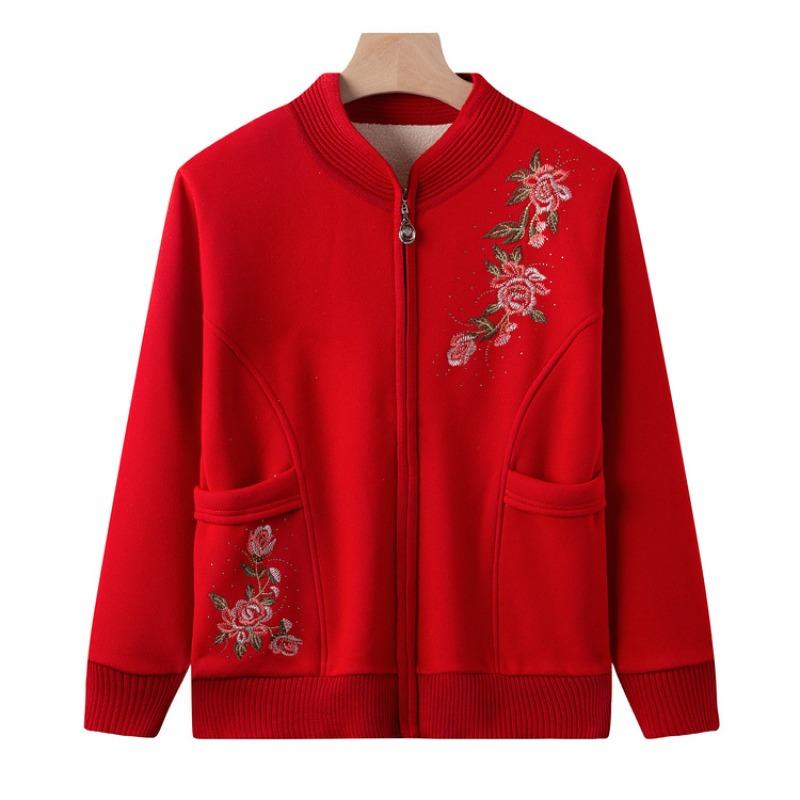Mid-mother clothing autumn and winter velvet knitted jacket for women, middle-aged and elderly women, grandmother, zipper cardigan sweater, new models