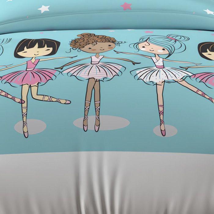 Parure housse de couette 120X150 cm DANSEUSES bleu, 100% coton 57 fils/cm2, par Soleil d'Ocre