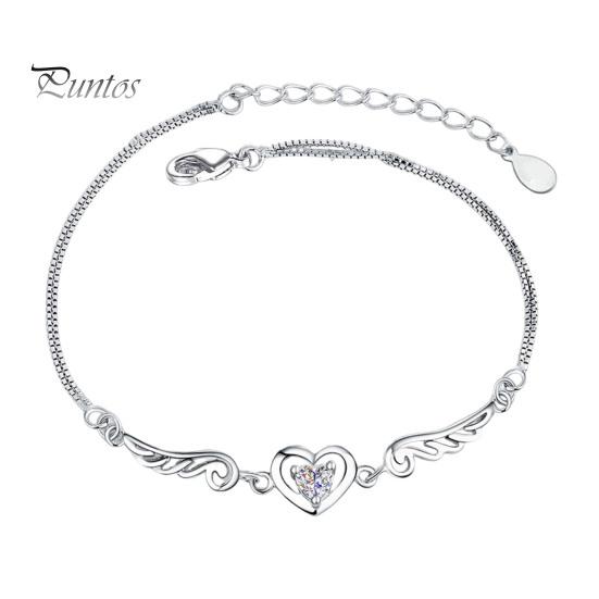 

Женский браслет с сердцем из кубического циркония, регулируемая длина с удлиненной цепочкой, браслет с крыльями ангела, подарок на день рождения и годовщину белый