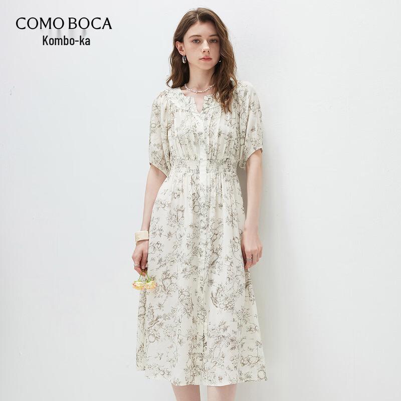 Komom Boka 2026 Summer Mulberry Silk Blend Floral V-Neck A-Line Dress L