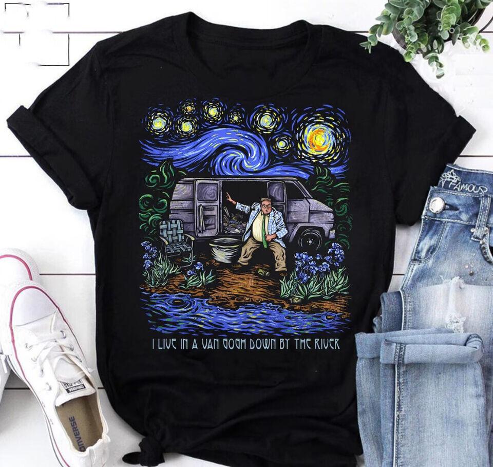 Футболка  Ван Гог живет в фургоне у реки , Футболка  Звездная ночь , Унисекс футболка S