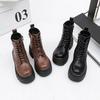 Retro Martin Stiefel Herbst und Winter neu 2025 Damen Lederstiefel einfarbig schlichte Mode dicksohlige mittelhohe Stiefel runde Spitze Lederstiefel