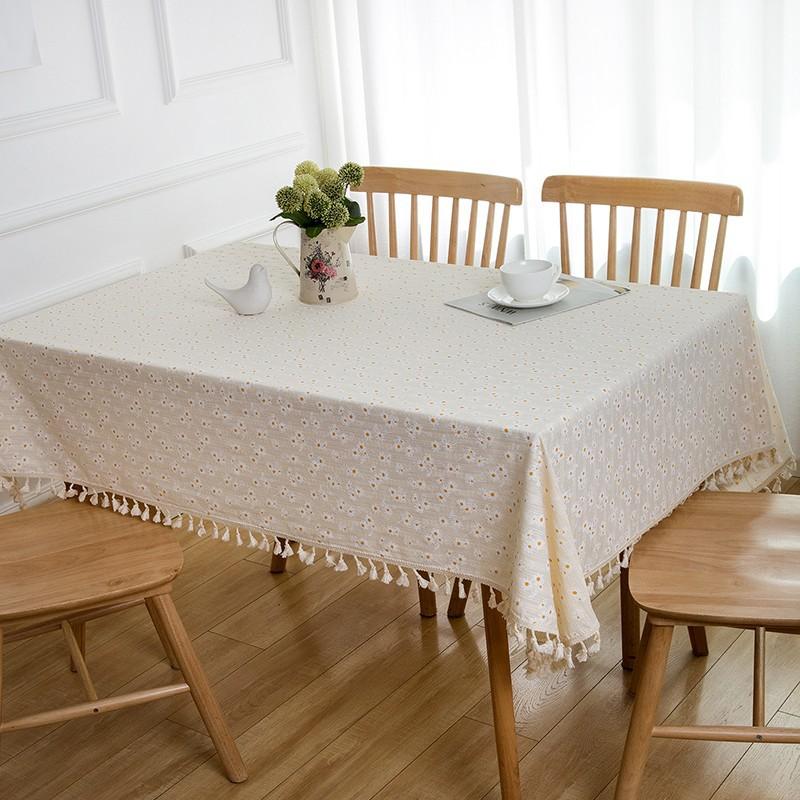Linen Cotton Floral Daisy Tablecloth Photography Backdrop Cover Kitchen Decor