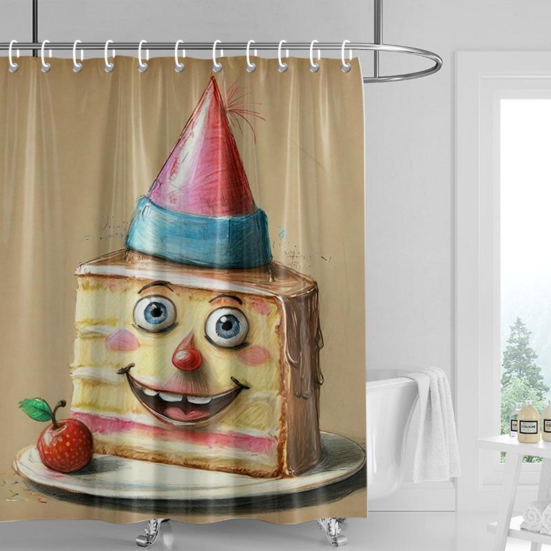 Cute & Quirky Cupcake-Themed Shower Curtain Washable Dirt-Resistant Shower Head waterproof Polyester Bath Curtain For Home Decor
