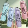 1PC Meditating Yoga Lady Silhouette Print 750ml Color Plastic Sports Water Bottle Leakproof Flip Straw Lid Suitable for Sports Office Home Use