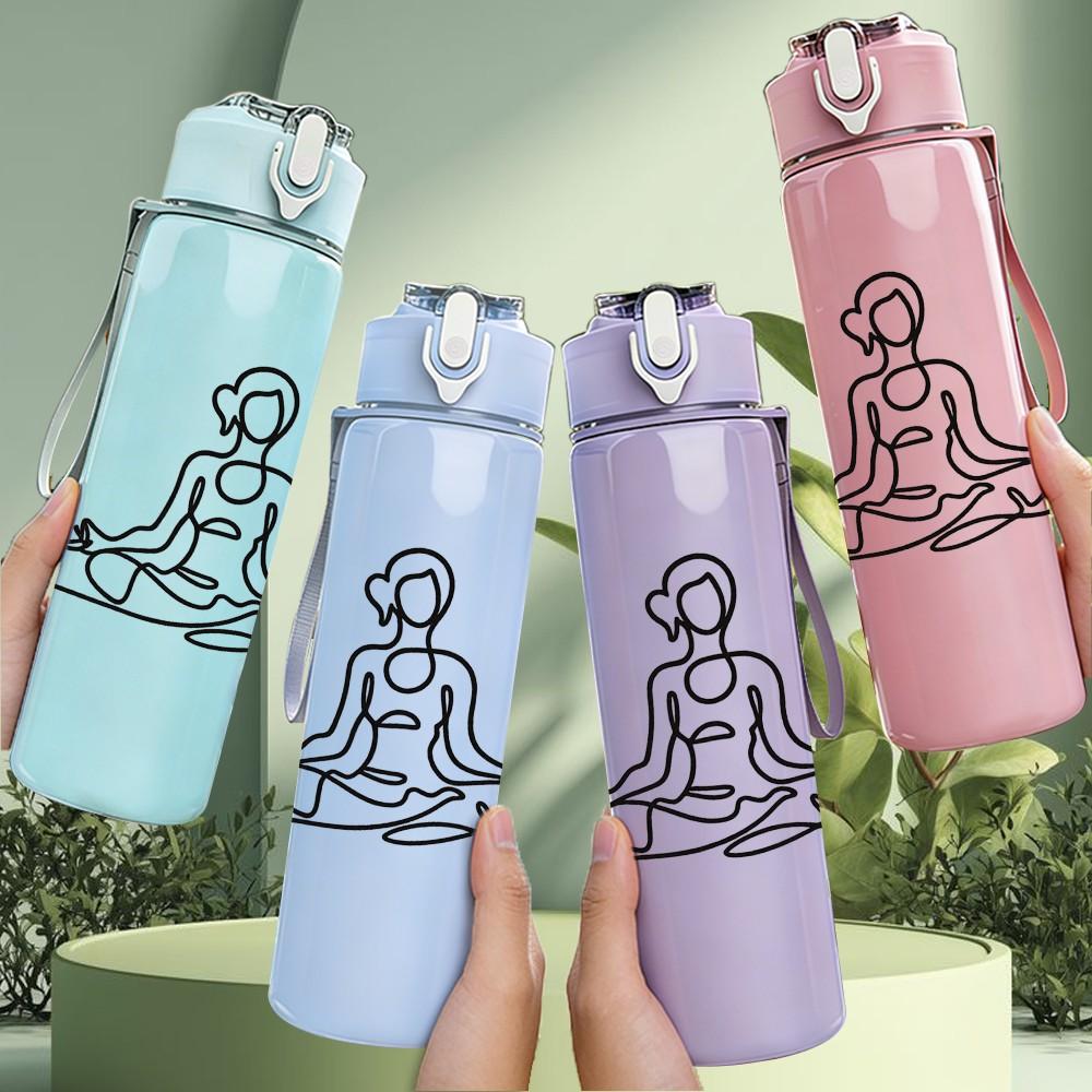 1PC Meditating Yoga Lady Silhouette Print 750ml Color Plastic Sports Water Bottle Leakproof Flip Straw Lid Suitable for Sports Office Home Use
