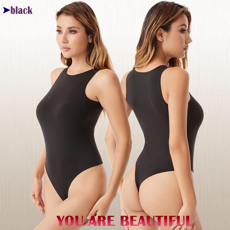 Kardashian Style Double-Layer High-Elastic Tummy-Control Bodysuit with Round Neck