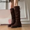 Winter Platform Height Increase Woman Western High Boots Fashion Thick Heel Shoes Female Punk Vintage Slip On Long Booties