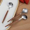 4pcs Creative Stainless Steel Spoon Fork Knife Wood Grain Portable Cutlery Set Thickened Western Tableware Dessert Spoon