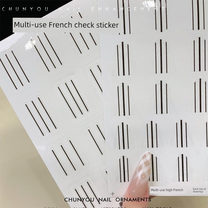 

New Arrival Multi-Purpose French Plaid Nail Sticker Quick Hand-Painted Pat Hollow Template Auxiliary Tool Nail Patch 2 combinations (one for each section)