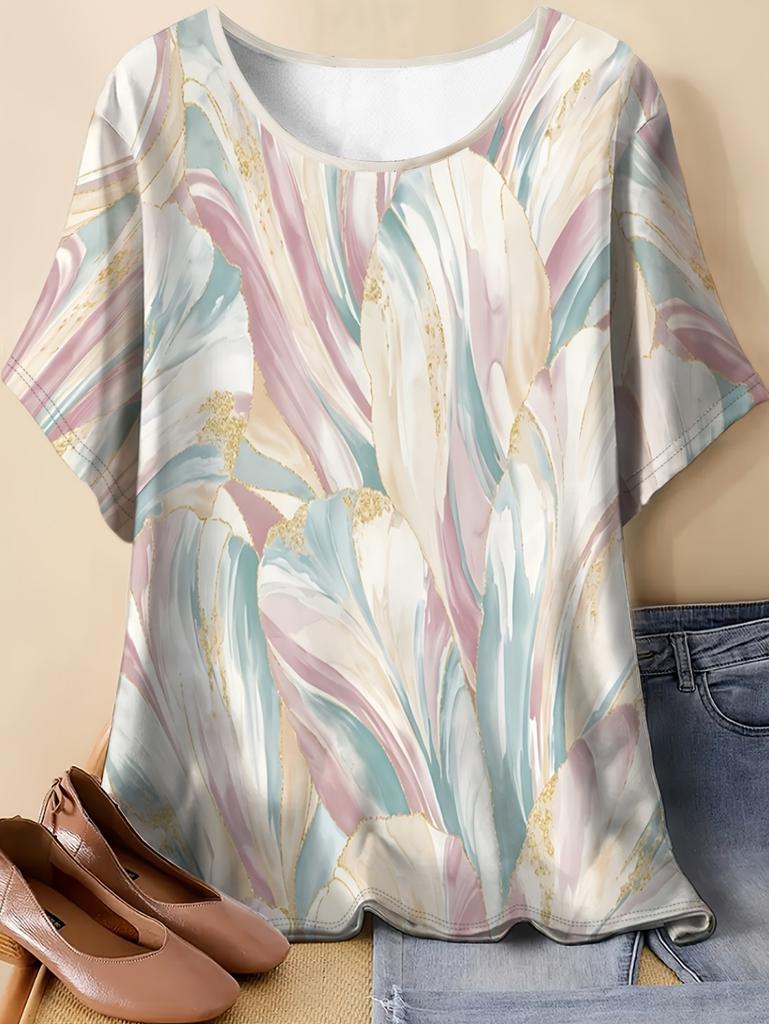 Women Vintage T-Shirt Tops Geometry Graphics Tee O-Neck Short Sleeve T-Shirts 2026 New Casual Tees Y2k Summer Women's Clothing