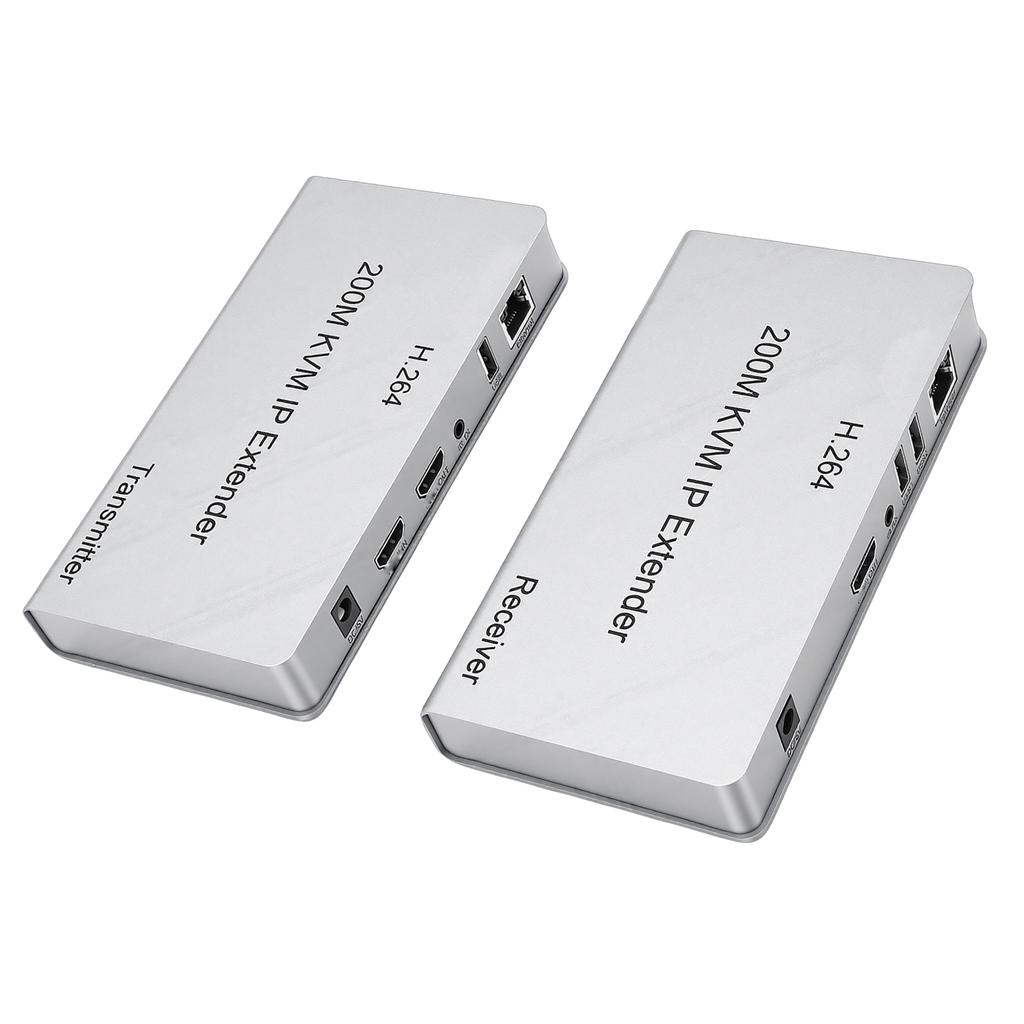 KVM HD USB Extender with Wide IR Over Cat5e Cat6 656.2ft RJ45 KVM Over IP HD Extender for PC HDTV Display US Plug