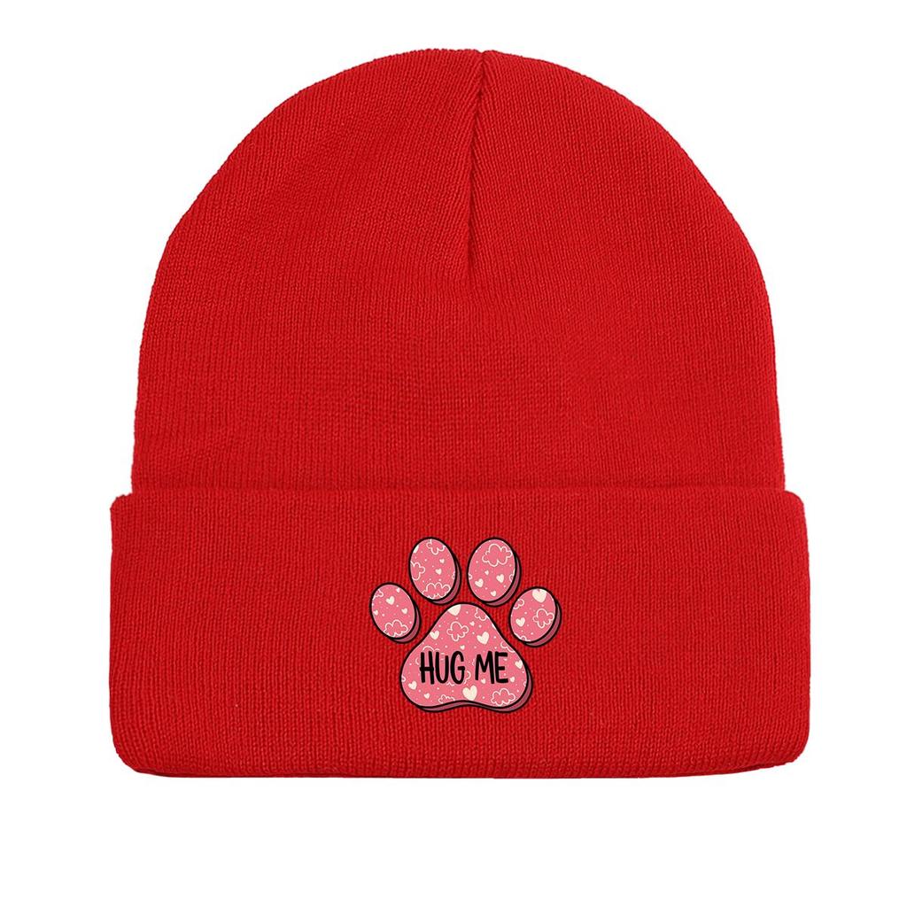 Dog Cat Paw Print Heart Knit Hat Beanie, Valentine's Day "XOXO LOVE KISS", Cozy Stylish Knitted Cap Beanie