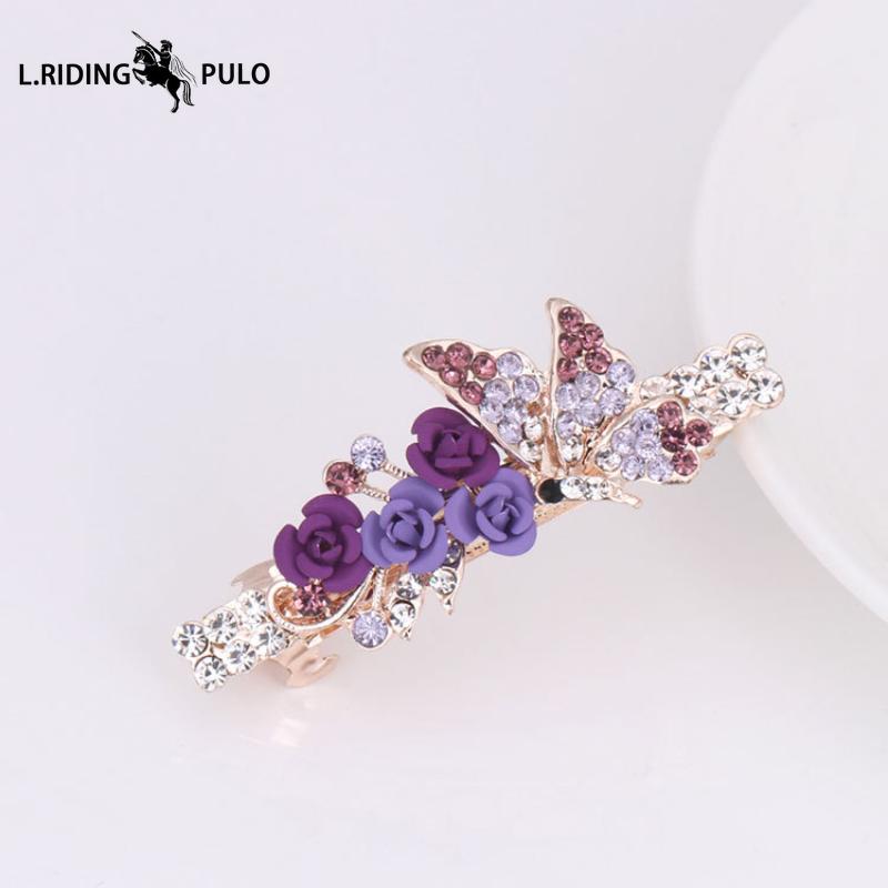 Rose Flower Rhinestone Butterfly Hair Clip, Women's Spring Clip, Top Clip, Horizontal Clip, Ponytail Clip Hair Accessory
