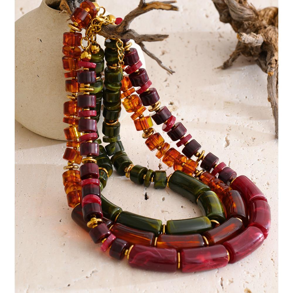 Eetit Fashion Handmade Jewelry Resin Beads Chain Statement Necklace for Women Stainless Steel Waterproof Jewelry 2025 Trendy