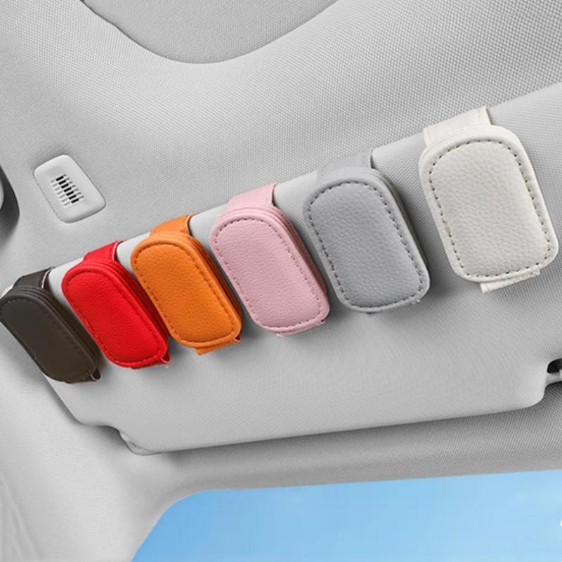 Multifunction Car Sun Visor Glasses Clip Leather Eyeglasses Clip Magnetic Sunglasses Holder Hanger Universal Interior Accessorie