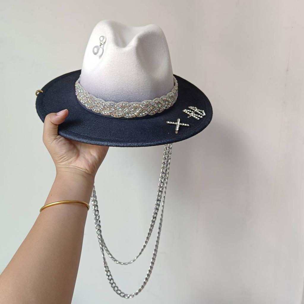 Beach Hat Punk Pearl Chain DIY Concave Crown Sun Hat New Korean Letter Hat Beach Hat Men's and Women's Punk Hat Candy Color Sun