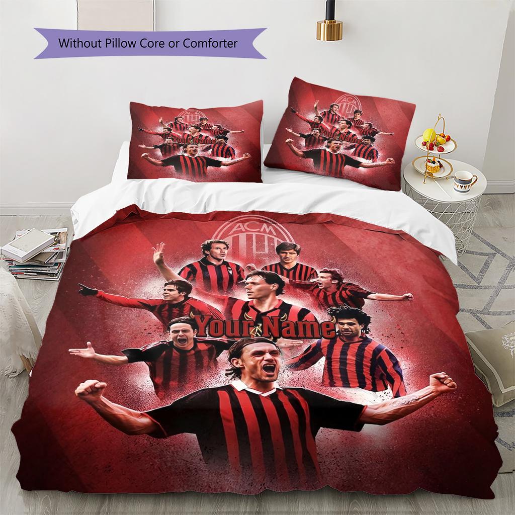 Ac Milan Crest Custom Name Pattern Bedding Quilt Set Quilt Cover Pillowcase Home Birthday Gift(1 * duvet cover + 2 * pillowcase, without core)