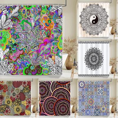 Indian Bohemian Fabric Shower Curtain Bathroom Curtains Boho Mandala Waterproof Fabric Bath Screen Bathtub Decor with 12 Hooks