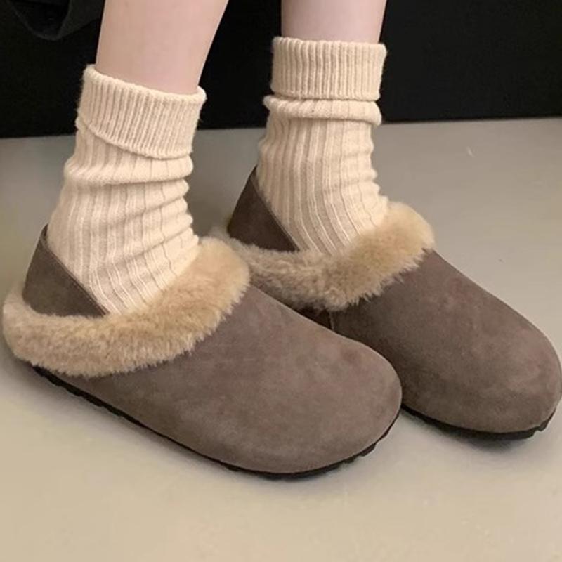 

Меховые женские хлопковые тапочки зимняя мода мюли обувь удобные повседневные туфли с открытой пяткой женские 2025 трендовый бренд теплые женские зимние ботинки 40 серый