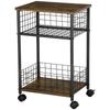 Industrial Design Kitchen Cart 1 Shelf 1 Storage Basket 4 Wheels 40 cm x 30 cm x 62 cm Steel Black + Brown
