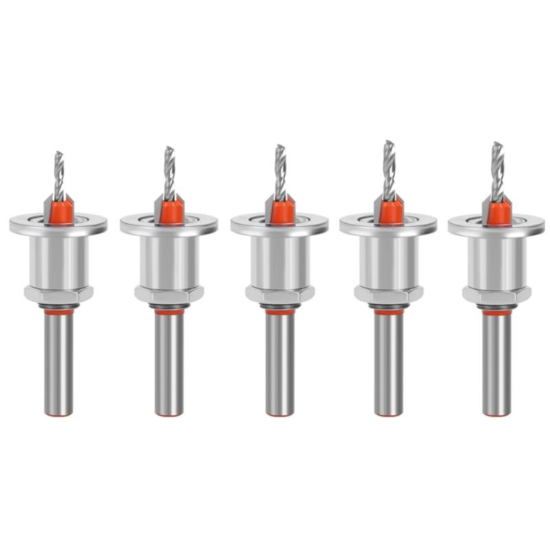 

5Pcs Multifunction Limit Taper Hole Round Shank Countersink Drill Bit with Adjustable Depth Stop for Precise Woodworking