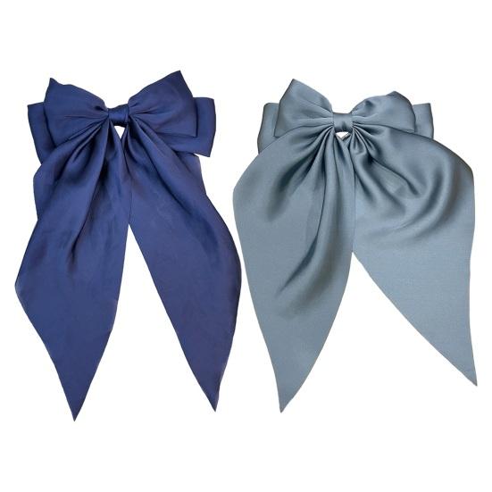 2Pcs Women Faux Satin Bowknot Hair Clip Back Head Hairpin with Spring Metal Clip Ribbon Bow Hair Pin Headwear