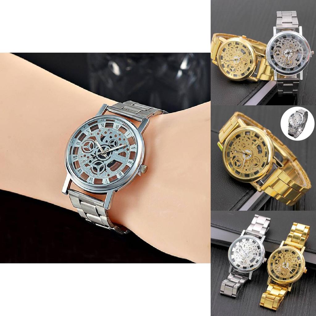 Elegant Geneva Alloy Case Men's Watch With Transparent Dial And Steel Band Stylish Design