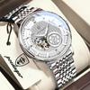 POEDAGAR Luxury Man Watch Stainless Steel Hollow Tourbillon Men Clock Luminous Mechanical Automatic Business Men's Watches Reloj
