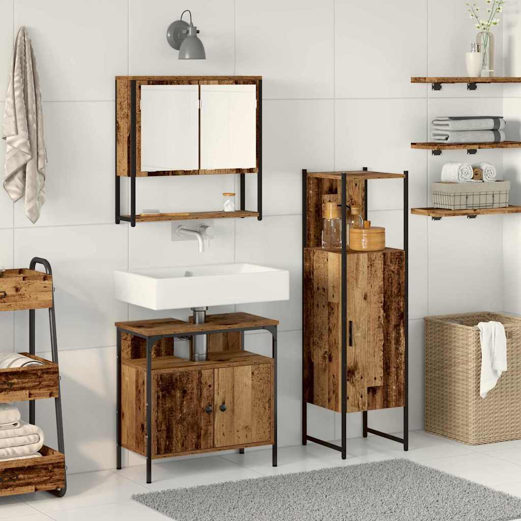 Bathroom Furniture Set with Shelf and Door 3 Pcs Brown Particleboard