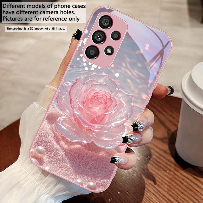 Gradient Crystal Rose For Samsung S 25 S25 Edge S25Ultra S8 S9 S10 20 U ltra S21 Pro S22 Plus S23 FE S24 Ultra Glass Phone Case