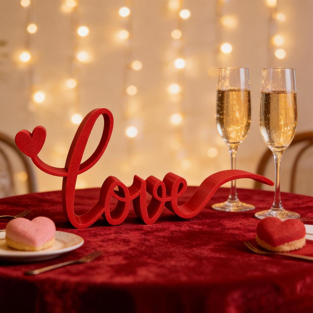 Red Love Letter Sign Blocks Tabletop Table Centerpiece Decor for Hotel Dining Room Office Party Wedding Valentines Decorations