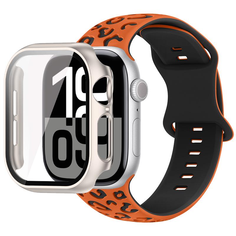 2in1 Case Strap For Apple Watch Band 46mm 44mm 41mm 41mm 40mm 38mm 42mm Watch Glass Case+Silicone Bracelet iwatch Series 11 10 9 8 7 6 5 4 SE3