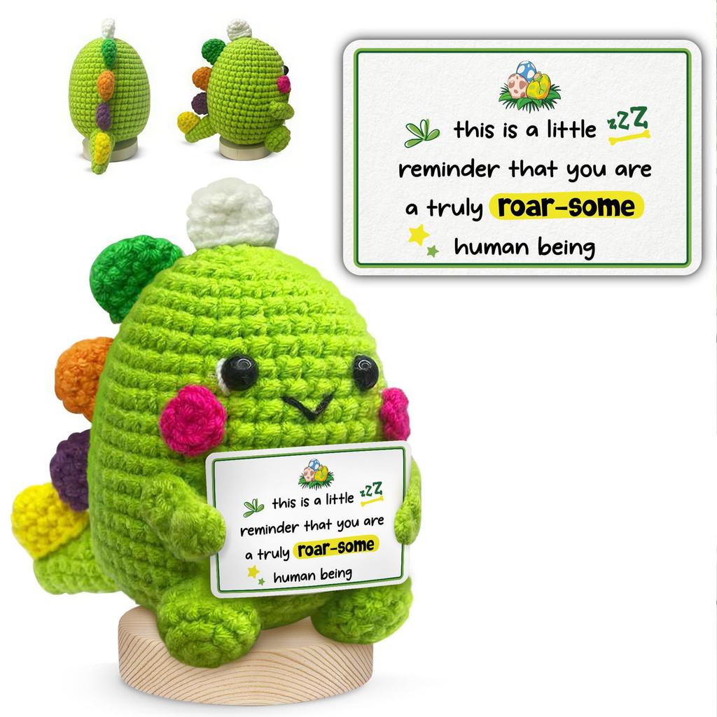 Cute Positive Crochet Animals Emotional Support Crochet Dinosaur Doll Handwoven Mini Animal Positive Gifts