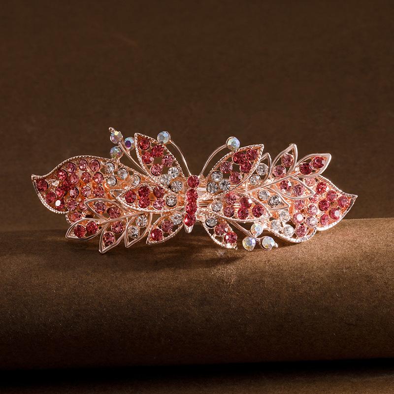 Clip de Primavera de Circonita Blanca Flor de Pedrería Brillante Clip Superior Clip Horizontal Elegante Adorno para el Cabello de Moda para Madres