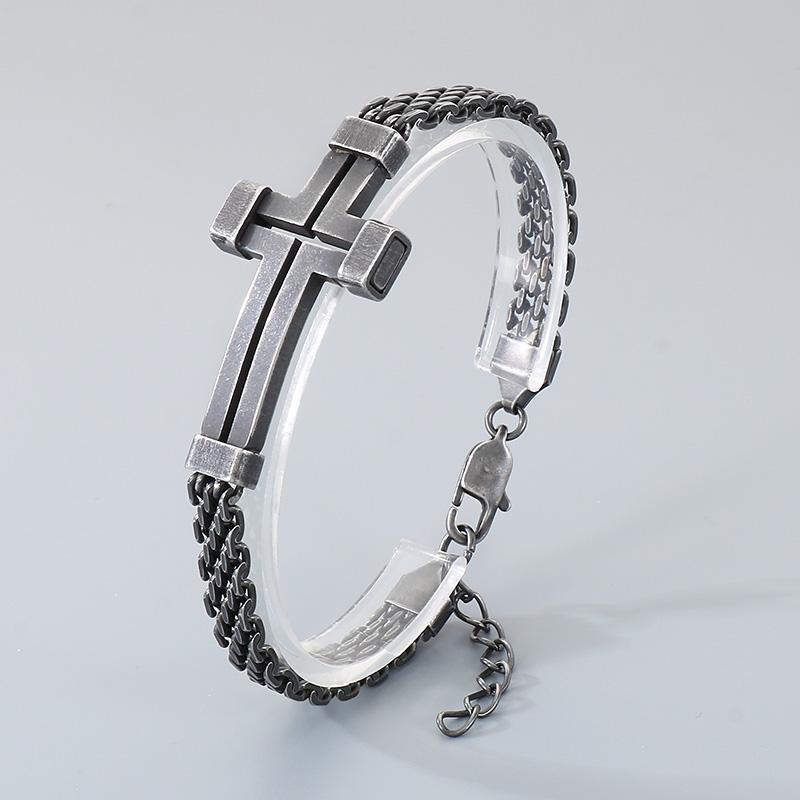 Classic Cross Stainless Steel Bracelet for Men Trendy Men's Casual Sweatshirt Accessories Fashion Jewelry Party Gifts